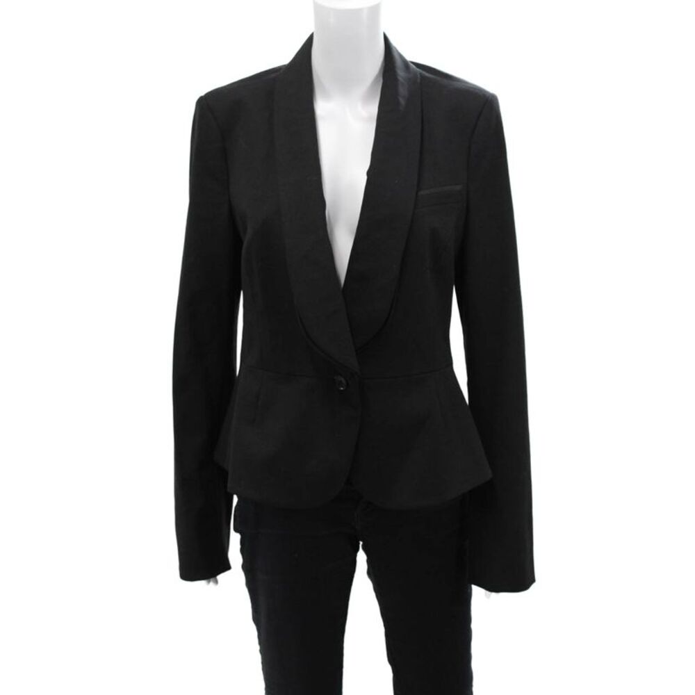 Jason Wu Womens Textured Wool Long Sleeve Collar Sleek Blazer Black Size 08